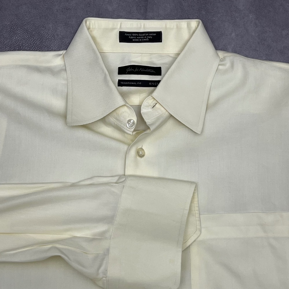 John W. Nordstrom Dress Shirt Mens 15.5 33 Cream Excellent Egyptian Cotton Twill